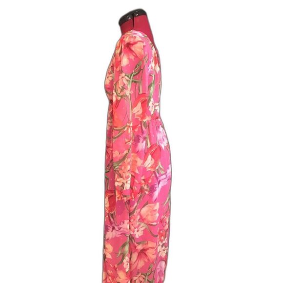 Siena Dress Women Sizes 2, 8 & 10 Pink Floral Long Sleeve Maxi O-Ring V-Neck NWT - Picture 7 of 16